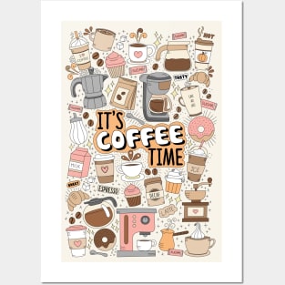 Its Coffee Time Hand Drawn Doodles Posters and Art